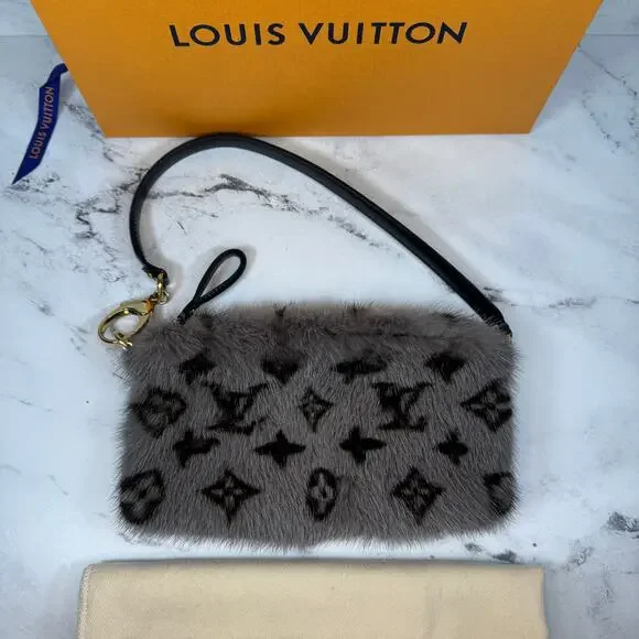 Louis Vuitton Mink Fur Bag Monogram Milla Vision MM Gray Vintage Rare Shoulder - Picture 1 of 14